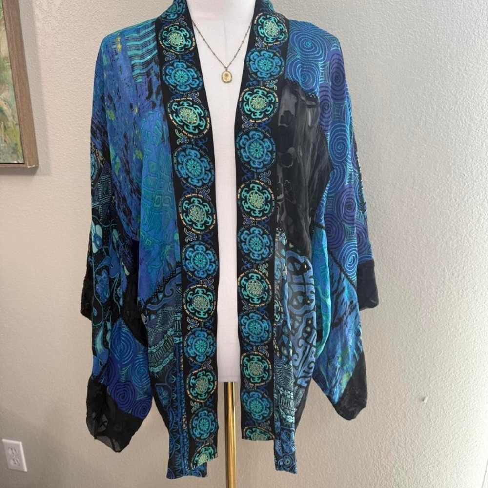 Chico's Silk Blend Patchwork Kimono Jacket Size S… - image 1